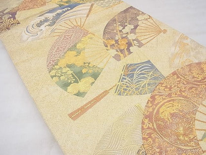 平和屋着物■六通柄袋帯 唐織 扇面散らし 金糸 逸品 BAAF3668fk