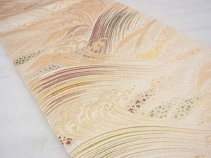 平和屋着物■六通柄袋帯 唐織 波濤文 金糸 逸品 BAAF3687fk