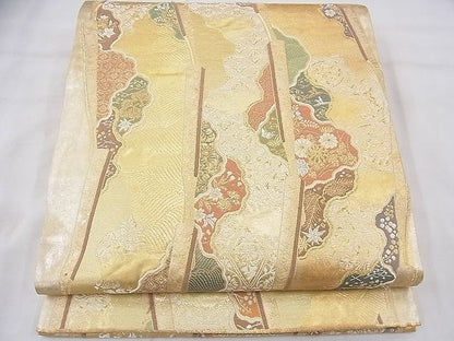 平和屋着物■六通柄袋帯　唐織　道長扇間道　金糸　逸品　BAAF3703fk