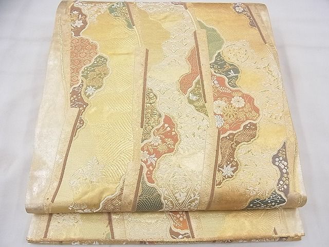 平和屋着物■六通柄袋帯　唐織　道長扇間道　金糸　逸品　BAAF3703fk