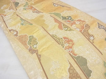 平和屋着物■六通柄袋帯　唐織　道長扇間道　金糸　逸品　BAAF3703fk