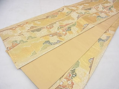 平和屋着物■六通柄袋帯　唐織　道長扇間道　金糸　逸品　BAAF3703fk