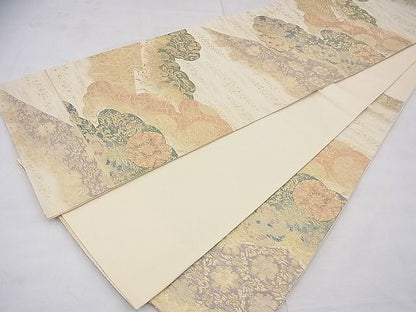 平和屋着物◎六通柄袋帯 雲取り花唐草文 金糸 逸品 BAAF3725fk