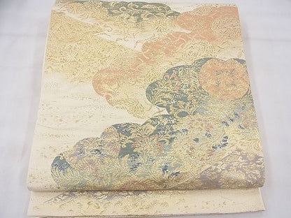 平和屋着物◎六通柄袋帯 雲取り花唐草文 金糸 逸品 BAAF3725fk