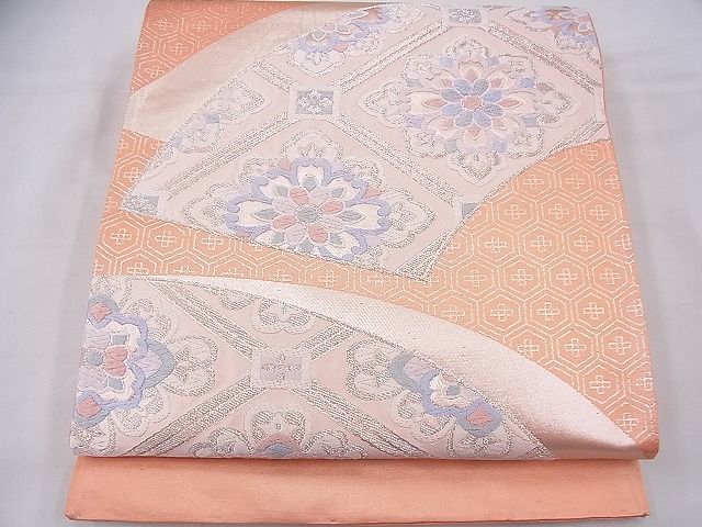 平和屋着物◎六通柄袋帯 唐織 有職地紙文様 銀糸 逸品 BAAF3761fk