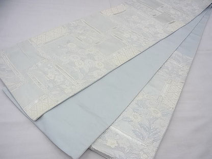 平和屋着物◎六通柄袋帯 唐織 違い棚秋草文 銀糸 逸品 BAAF3780fk