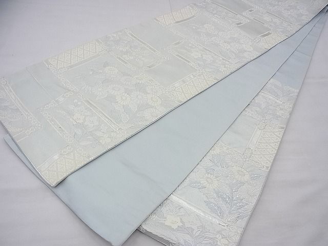 平和屋着物◎六通柄袋帯 唐織 違い棚秋草文 銀糸 逸品 BAAF3780fk