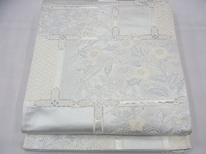 平和屋着物◎六通柄袋帯 唐織 違い棚秋草文 銀糸 逸品 BAAF3780fk
