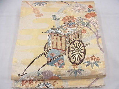 平和屋着物◎六通柄袋帯 唐織 花鏡彩車文 逸品 BAAF3790fk