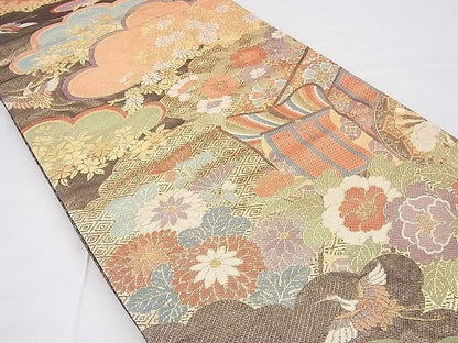平和屋着物◎九百佐賀錦 六通柄袋帯 王朝華宝織 金糸 逸品 BAAF3805fk