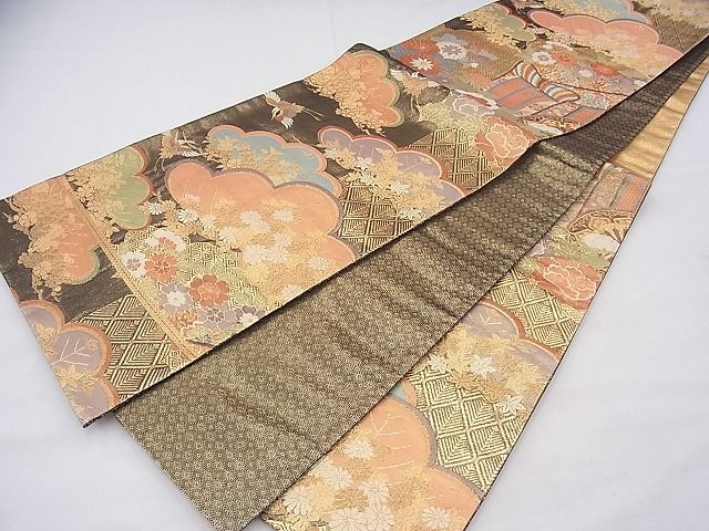 平和屋着物◎九百佐賀錦 六通柄袋帯 王朝華宝織 金糸 逸品 BAAF3805fk