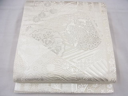 平和屋着物◎六通柄袋帯 扇面雪輪花文 銀糸 逸品 BAAF3819fk