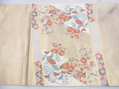平和屋着物◎太鼓柄袋帯 唐織 御所車花文 金糸 逸品 BAAF9217du