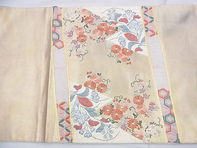 平和屋着物◎太鼓柄袋帯 唐織 御所車花文 金糸 逸品 BAAF9217du