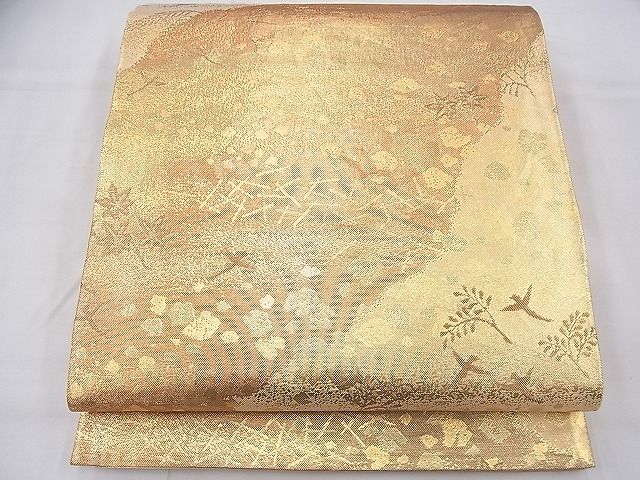 平和屋着物◎佐賀錦 六通柄袋帯 道長花鳥文 金糸 逸品 BAAF3839fk
