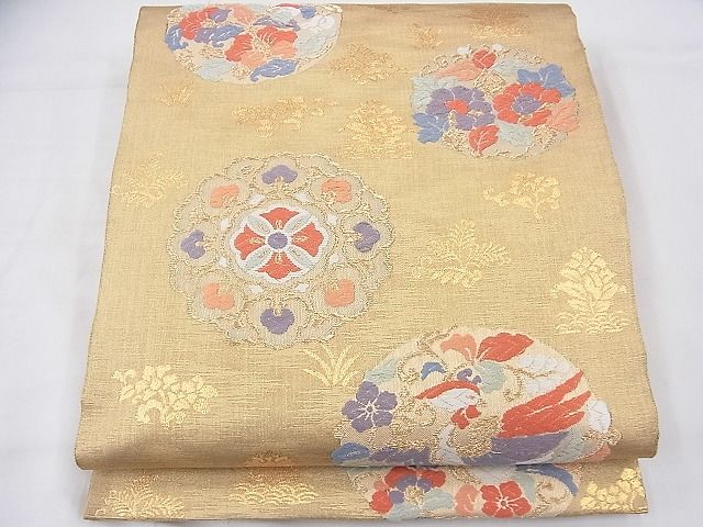 平和屋着物◎六通柄袋帯 唐織 光悦古代錦 金糸 逸品 BAAF3841fk