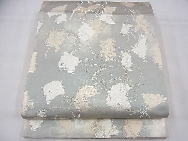 平和屋着物◎六通柄袋帯 鹿 銀糸 逸品 BAAF3852fk