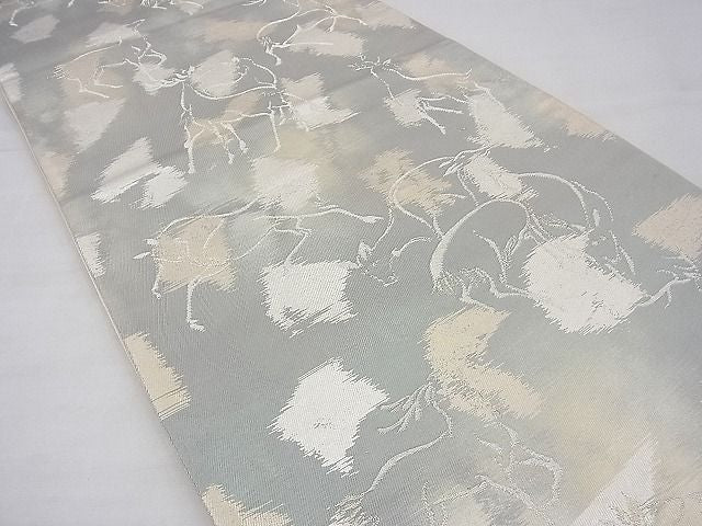 平和屋着物◎六通柄袋帯 鹿 銀糸 逸品 BAAF3852fk