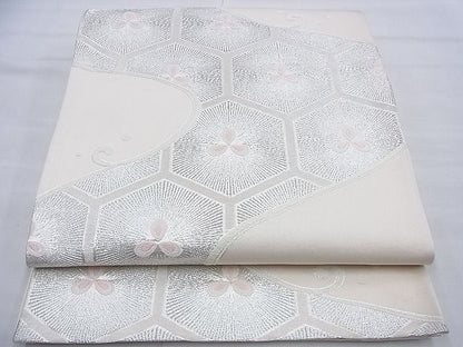 平和屋着物◎六通柄袋帯 唐織 流水花亀甲文 銀糸 逸品 BAAF9238du