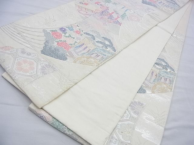 平和屋着物◎六通柄袋帯 唐織 扇面花文 金銀糸 逸品 BAAF9239du