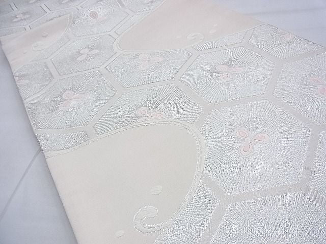 平和屋着物◎六通柄袋帯 唐織 流水花亀甲文 銀糸 逸品 BAAF9238du