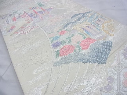 平和屋着物◎六通柄袋帯 唐織 扇面花文 金銀糸 逸品 BAAF9239du