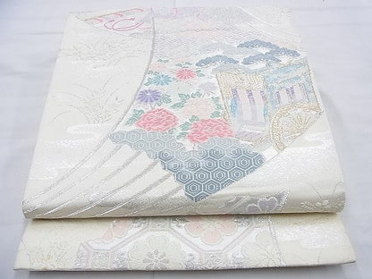 平和屋着物◎六通柄袋帯 唐織 扇面花文 金銀糸 逸品 BAAF9239du