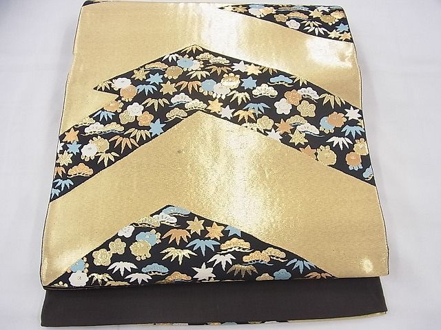 平和屋着物◎全通柄京袋帯 松皮菱花文 金糸 逸品 BAAF3862fk