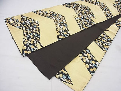 平和屋着物◎全通柄京袋帯 松皮菱花文 金糸 逸品 BAAF3862fk
