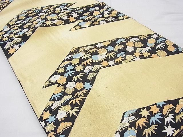 平和屋着物◎全通柄京袋帯 松皮菱花文 金糸 逸品 BAAF3862fk