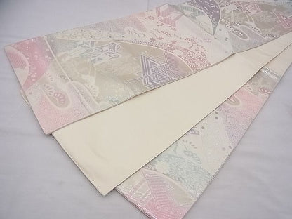 平和屋着物◎六通柄袋帯 唐織 人物風景文 銀糸 逸品 BAAF3864fk