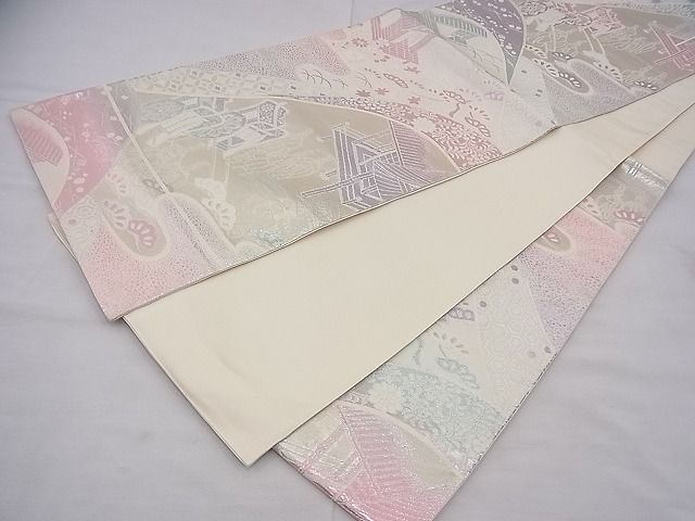 平和屋着物◎六通柄袋帯 唐織 人物風景文 銀糸 逸品 BAAF3864fk