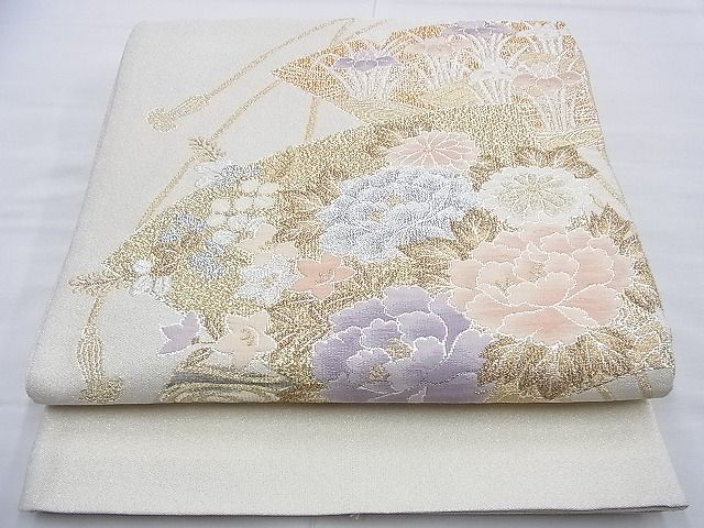 平和屋着物◎太鼓柄袋帯 扇面花文 金銀糸 逸品 BAAF9244du