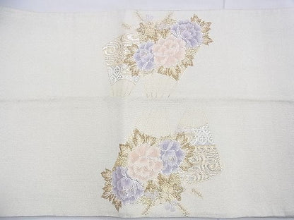 平和屋着物◎太鼓柄袋帯 扇面花文 金銀糸 逸品 BAAF9244du