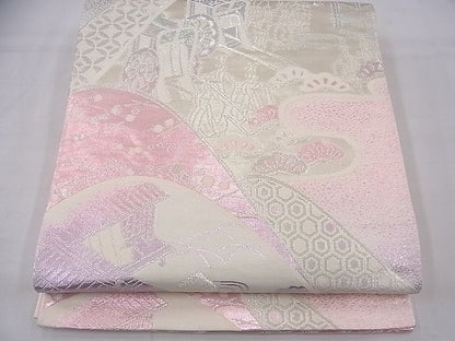 平和屋着物◎六通柄袋帯 唐織 人物風景文 銀糸 逸品 BAAF3864fk