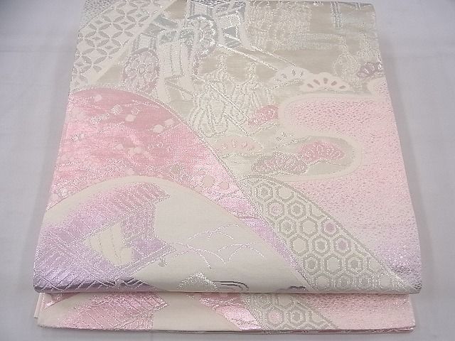平和屋着物◎六通柄袋帯 唐織 人物風景文 銀糸 逸品 BAAF3864fk