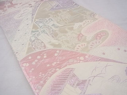 平和屋着物◎六通柄袋帯 唐織 人物風景文 銀糸 逸品 BAAF3864fk
