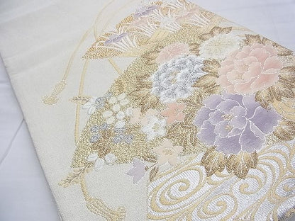 平和屋着物◎太鼓柄袋帯 扇面花文 金銀糸 逸品 BAAF9244du