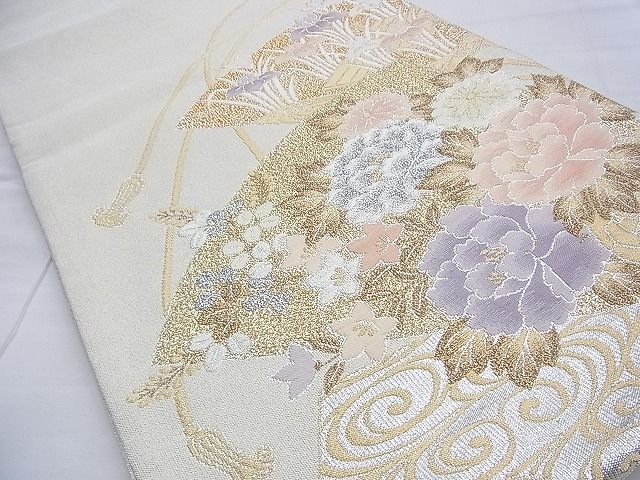 平和屋着物◎太鼓柄袋帯 扇面花文 金銀糸 逸品 BAAF9244du