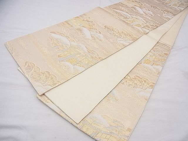 平和屋着物◎六通柄袋帯 唐織 雲取り風景文 金銀糸 逸品 BAAF3870fk
