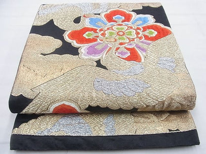 平和屋着物◎六通柄袋帯 唐織 飛鶴花文 金銀糸 逸品 BAAF9250du