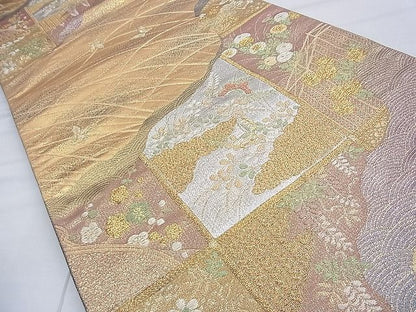 平和屋着物◎六通柄袋帯 草花文 金銀糸 逸品 BAAF9251du