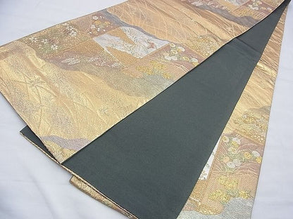 平和屋着物◎六通柄袋帯 草花文 金銀糸 逸品 BAAF9251du