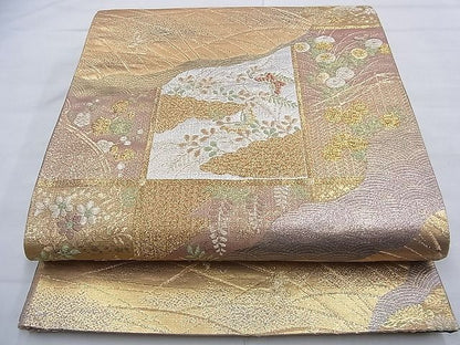 平和屋着物◎六通柄袋帯 草花文 金銀糸 逸品 BAAF9251du
