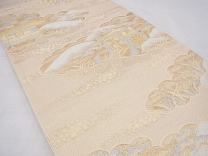 平和屋着物◎六通柄袋帯 唐織 雲取り風景文 金銀糸 逸品 BAAF3870fk