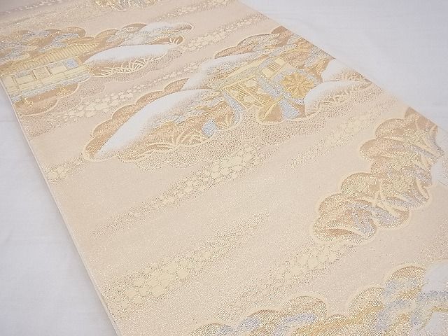 平和屋着物◎六通柄袋帯 唐織 雲取り風景文 金銀糸 逸品 BAAF3870fk