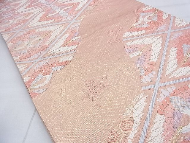 平和屋着物◎六通柄袋帯 唐織 向かい鶴 金糸 逸品 BAAF9254du