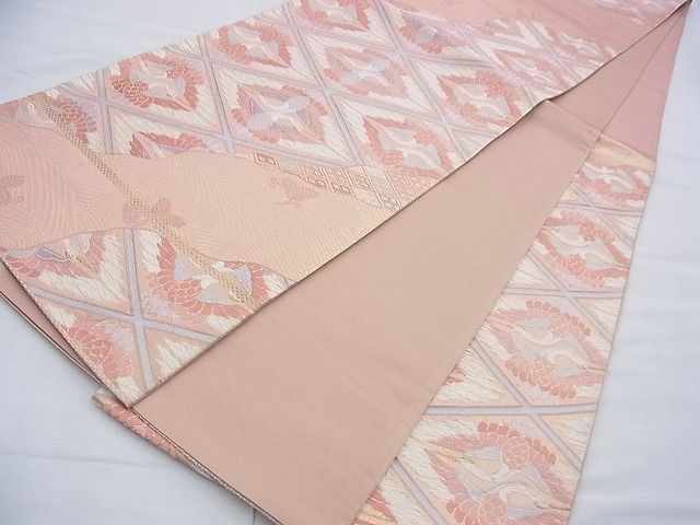 平和屋着物◎六通柄袋帯 唐織 向かい鶴 金糸 逸品 BAAF9254du