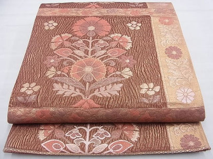 平和屋着物◎六通柄袋帯 草花文 金糸 逸品 BAAF9253du