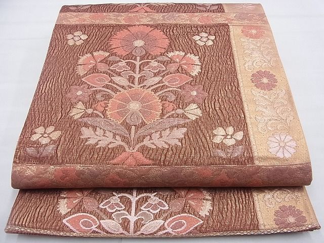 平和屋着物◎六通柄袋帯 草花文 金糸 逸品 BAAF9253du